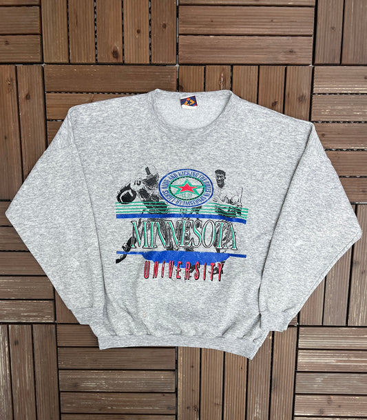 Minnesota University Graphic Crewneck | Size Medium | Vintage 1980s College Grey Sweater |