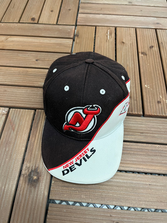 New Jersey Devils Graphic Hat | Strap Back | Vintage 2000s NHL Hockey Black Cap |