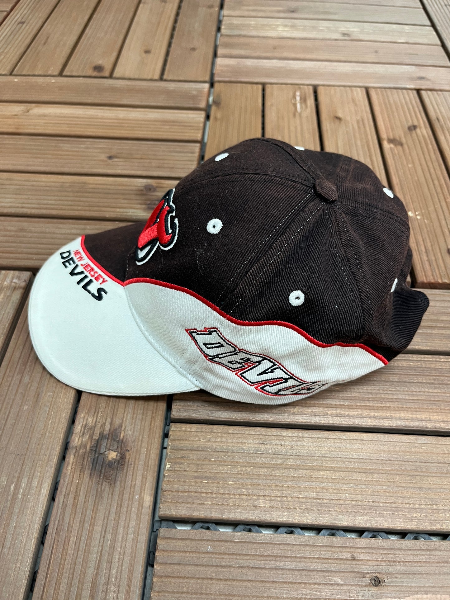 New Jersey Devils Graphic Hat | Strap Back | Vintage 2000s NHL Hockey Black Cap |