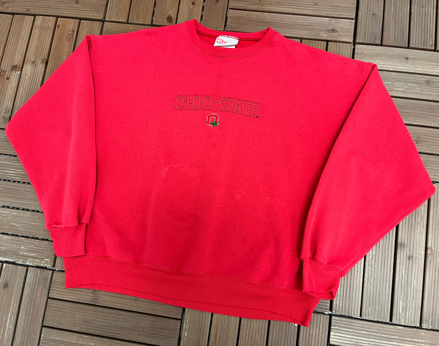 Ohio State Buckeyes Embroidered Graphic Crewneck | Size Medium | Vintage 1990s College Red Sweater |