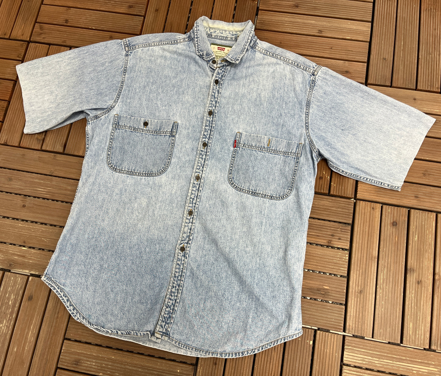 Levi's Thin Denim Collared Shirt | Size Large | Vintage 2000s Light Blue Denim T-Shirt |