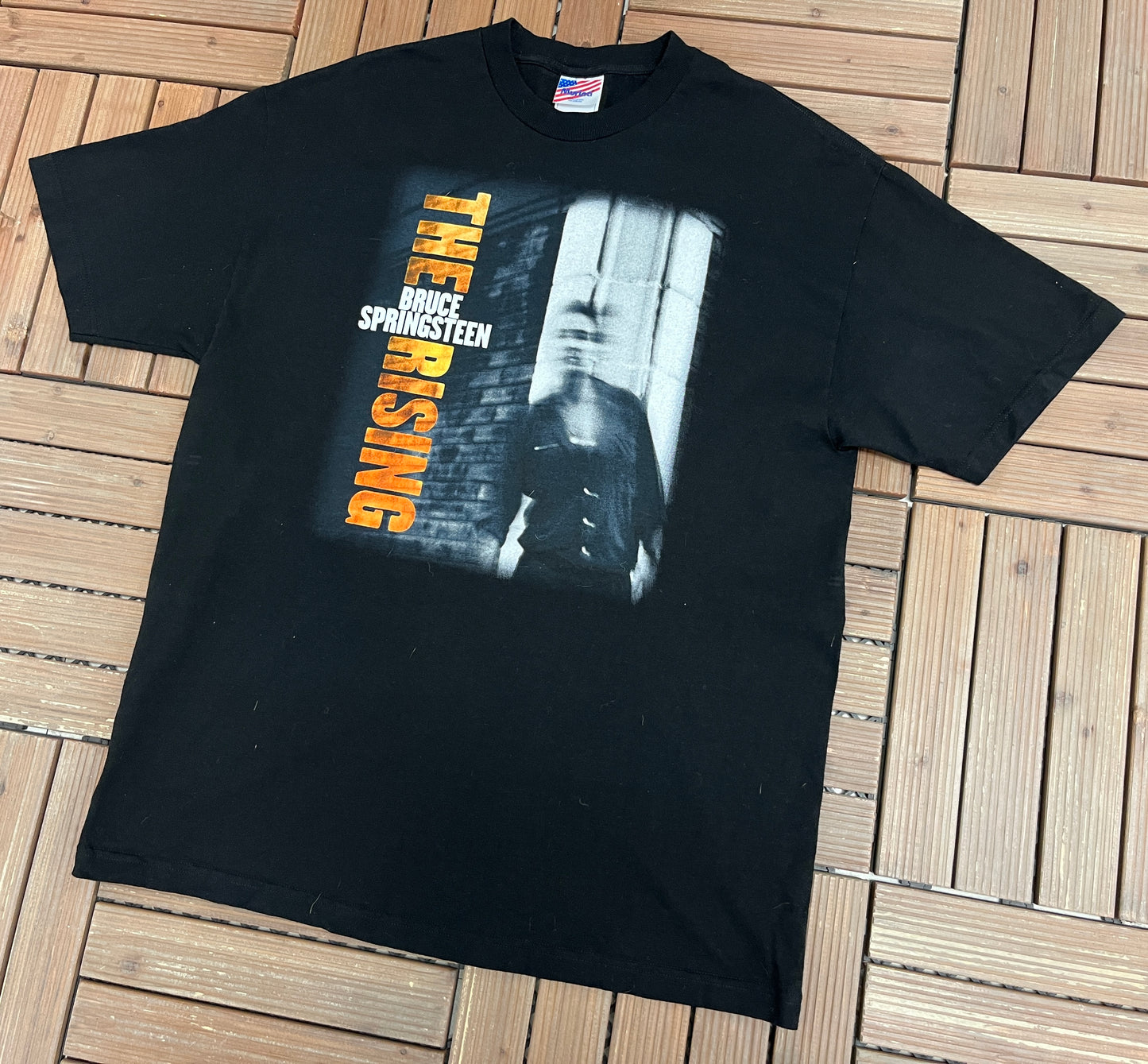 Bruce Springsteen The Rising Tour 2002 Graphic Tee | Size X-Large | Vintage 2000s Rock Band Black T-Shirt |