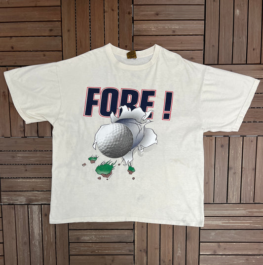 Golf Breakthrough Fore! Graphic Tee | Size X-Large | Vintage 1990s Made in USA White T-Shirt |