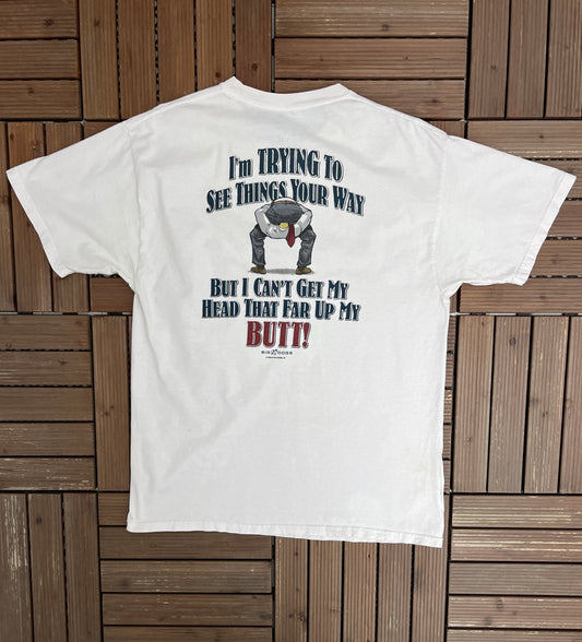 Big Dogs I'm Trying To See Things Your Way Graphic Tee | Size Large | Vintage 2000s Cartoon Dog White T-Shirt |