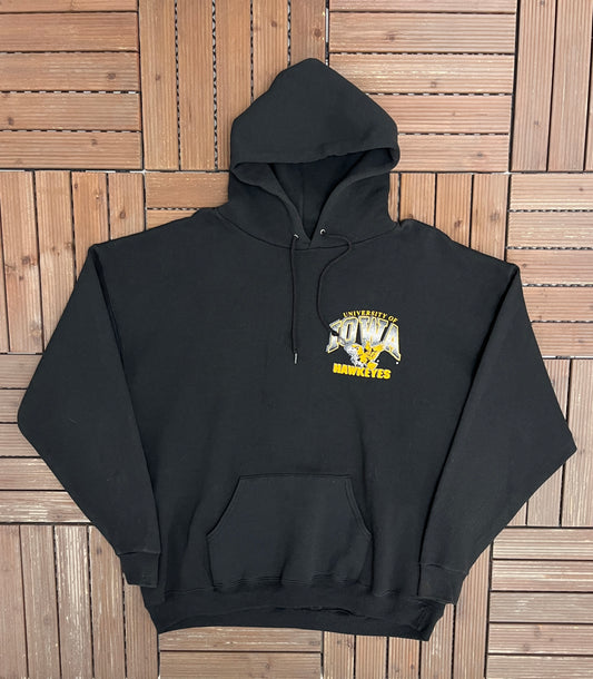 Iowa Hawkeyes Graphic Hoodie | Size X-Large | Vintage 1990s College Sports Black Sweater |