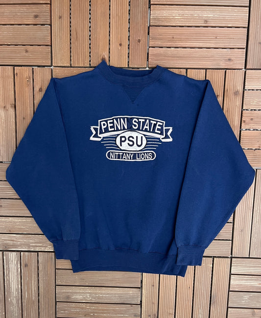 Penn State Nittany Lions Graphic Crewneck | Size Large | Vintage 1990s Blue College Sweater |