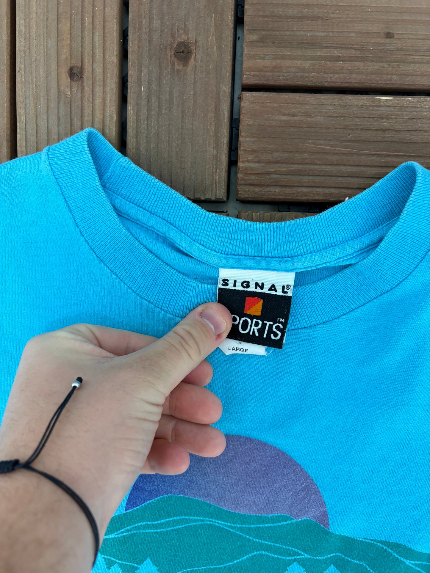 Glacier National Park Graphic Tee | Size Large | Vintage 1990s Tourist Promotional Blue T-Shirt |