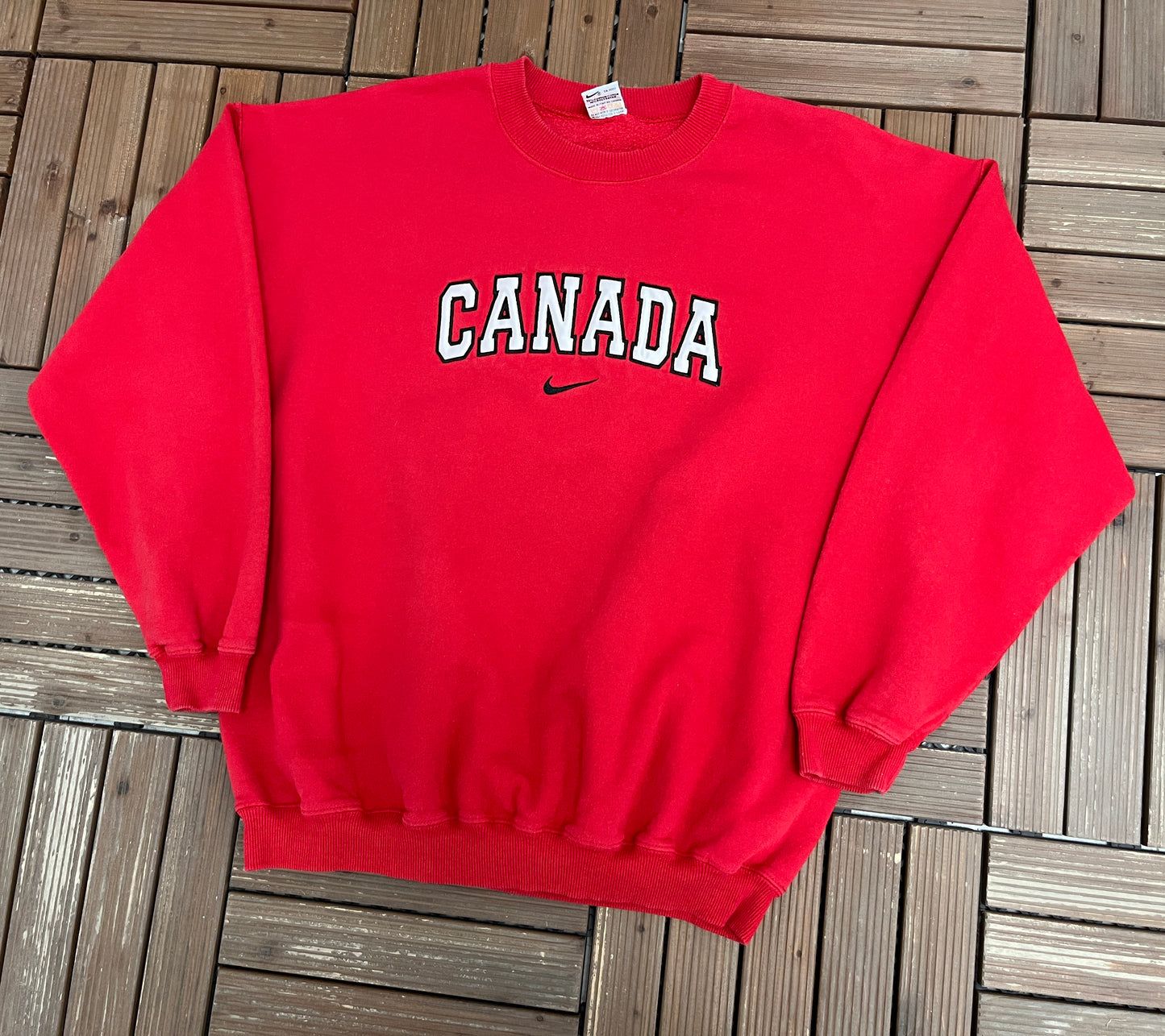 Canada Nike Stitched Graphic Crewneck | Size X-Large | Vintage 1990s Hockey Red Sweater |