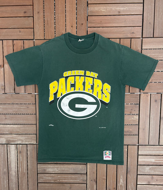 Green Bay Packers Graphic Tee | Size Large | Vintage 1990s NFL Football Green T-Shirt |