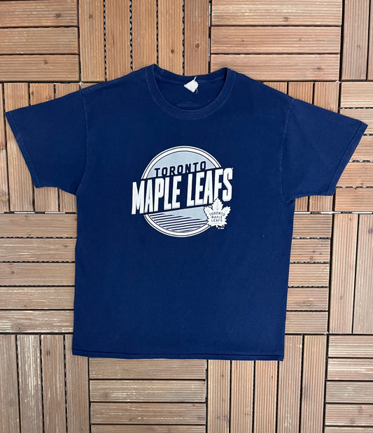 Toronto Maple Leafs Hockey Graphic Tee | Size Large | Vintage 2000s NHL Hockey Blue T-Shirt |