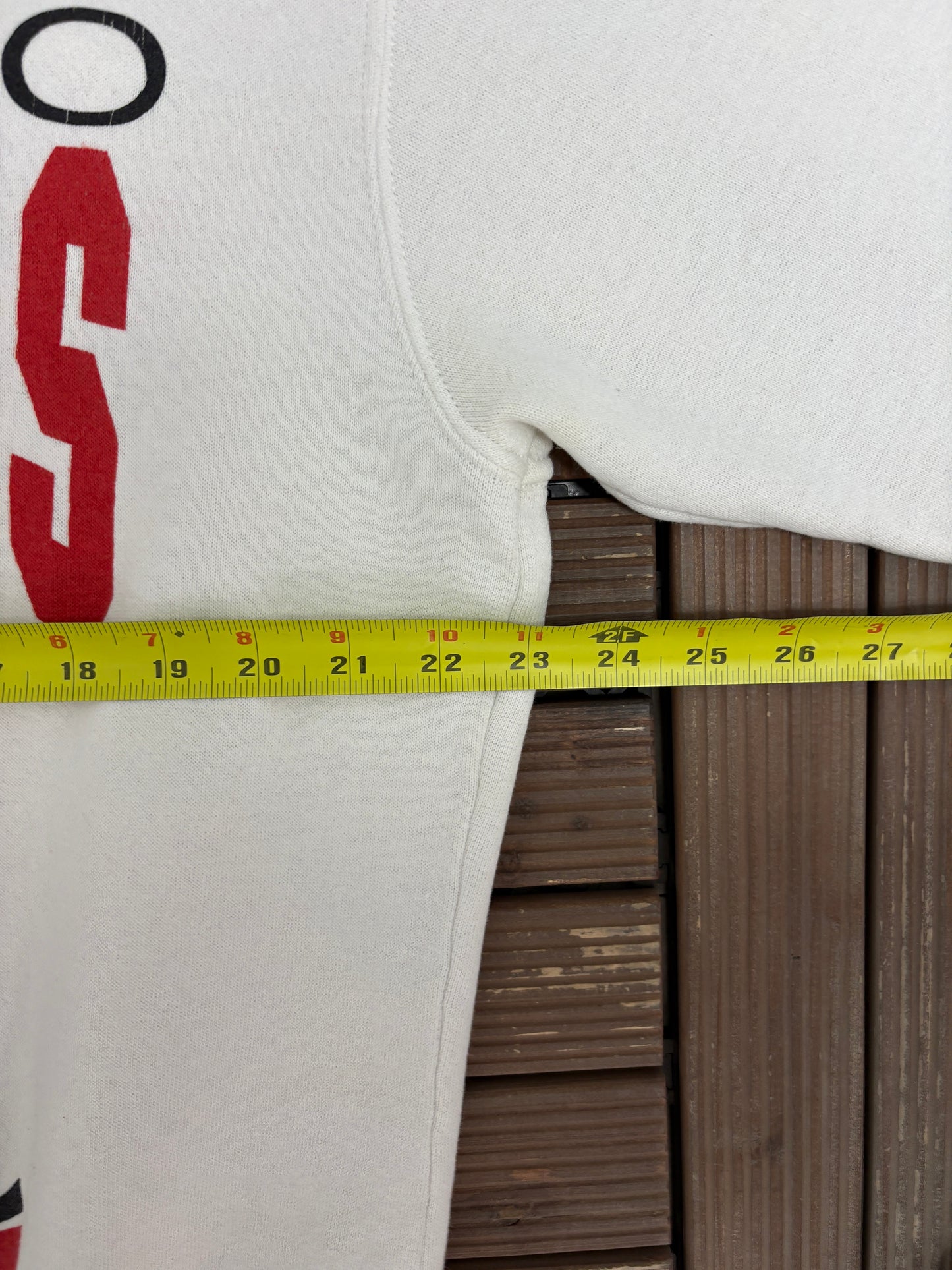 Chicago Blackhawks Graphic Crewneck | Size X-Large | Vintage 1990s NHL Hockey AOP White Sweater |