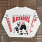Chicago Blackhawks Graphic Crewneck | Size X-Large | Vintage 1990s NHL Hockey AOP White Sweater |