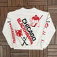 Chicago Blackhawks Graphic Crewneck | Size X-Large | Vintage 1990s NHL Hockey AOP White Sweater |
