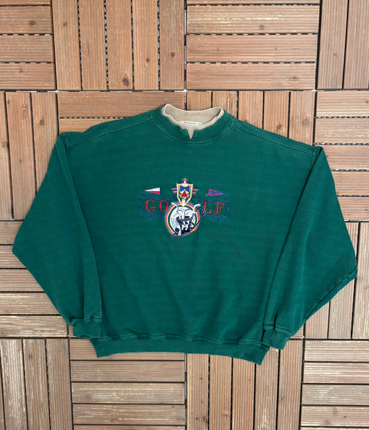 Golf Premier Course Embroidered Graphic Sweater | Size Medium | Vintage 1990s Green Sweater |