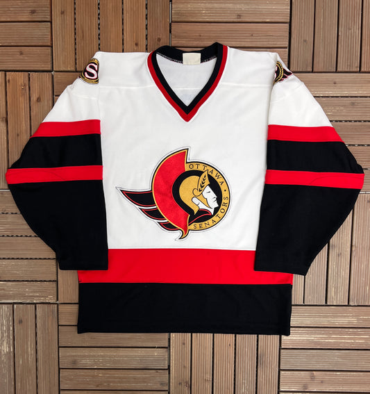 Ottawa Senators Brad Marsh Stitched Hockey Jersey | Size Large | Vintage 1990s NHL Hockey White Jersey |