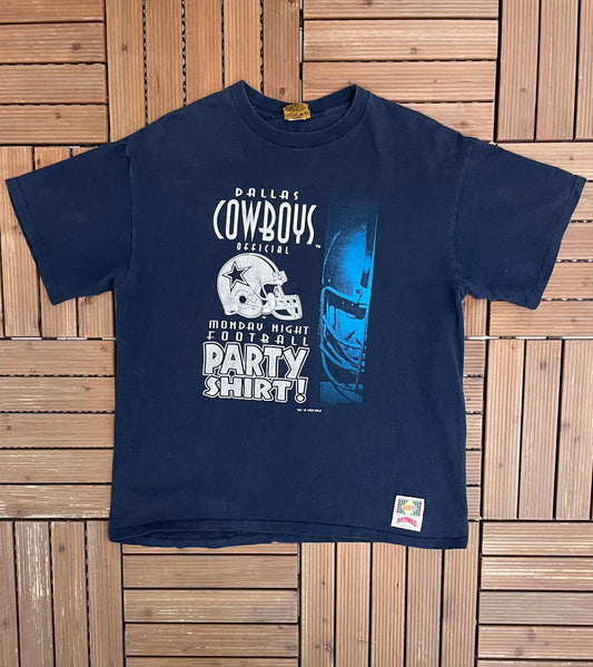 Dallas Cowboys Monday Night Football Party Shirt! Graphic Tee | Size Large | Vintage 1990s NFL Football Blue T-Shirt |