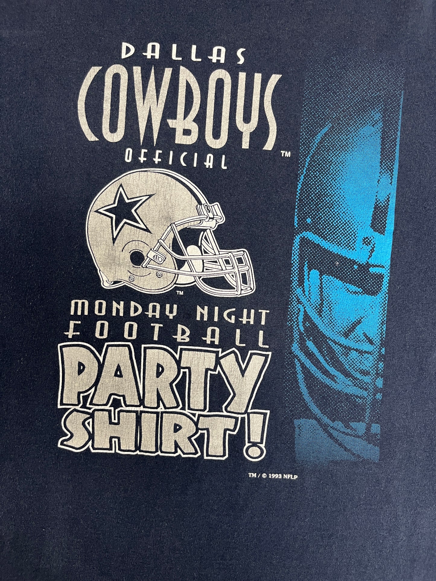 Dallas Cowboys Monday Night Football Party Shirt! Graphic Tee | Size Large | Vintage 1990s NFL Football Blue T-Shirt |