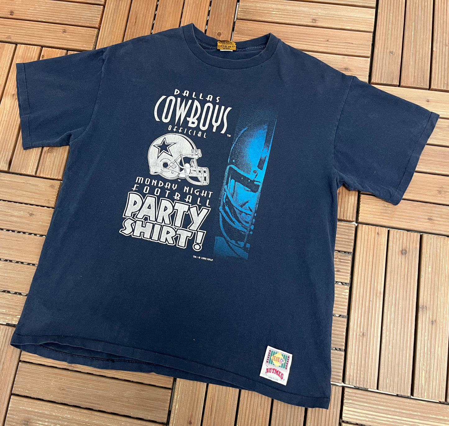 Dallas Cowboys Monday Night Football Party Shirt! Graphic Tee | Size Large | Vintage 1990s NFL Football Blue T-Shirt |