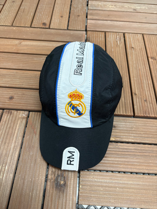 Real Madrid CF Graphic Hat | Strap Back | Vintage 2000s Soccer Football Black Cap |
