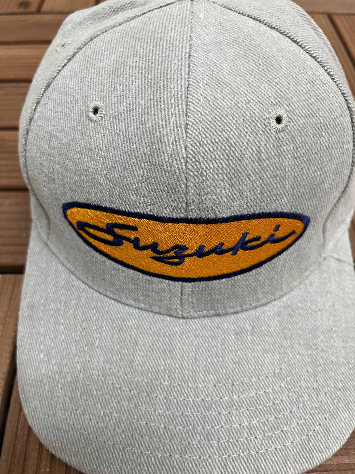 Suzuki Embroidered Graphic Hat | Snap Back | Vintage 1990s Promotional Grey Cap |