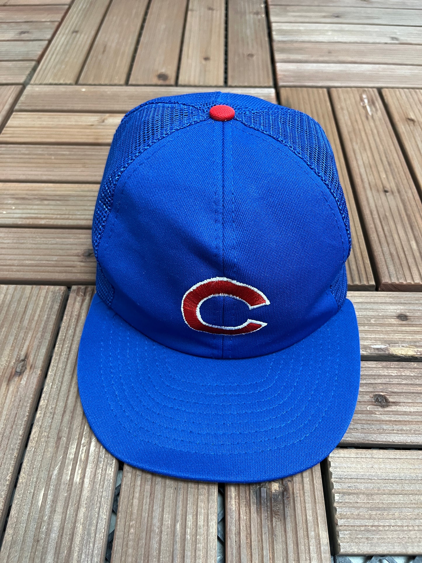 Chicago Cubs Embroidered Graphic Hat | Snap Back | Vintage 1990s MLB Baseball Trucker Blue Cap |