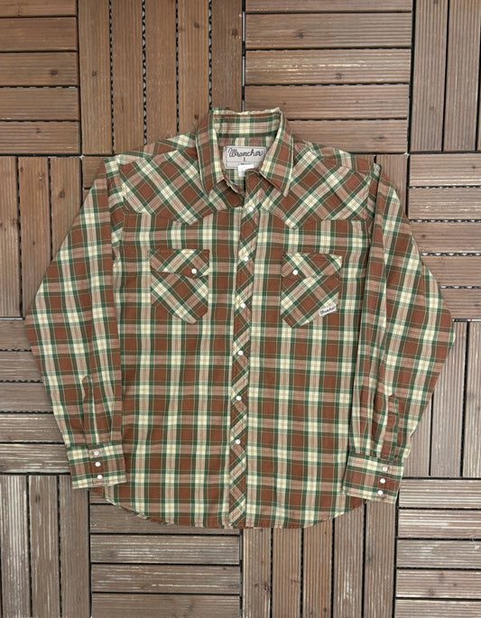Wrancher by Wrangler Button Down Shirt | Size Large | Vintage 2000s Red Branded Plaid Shirt |