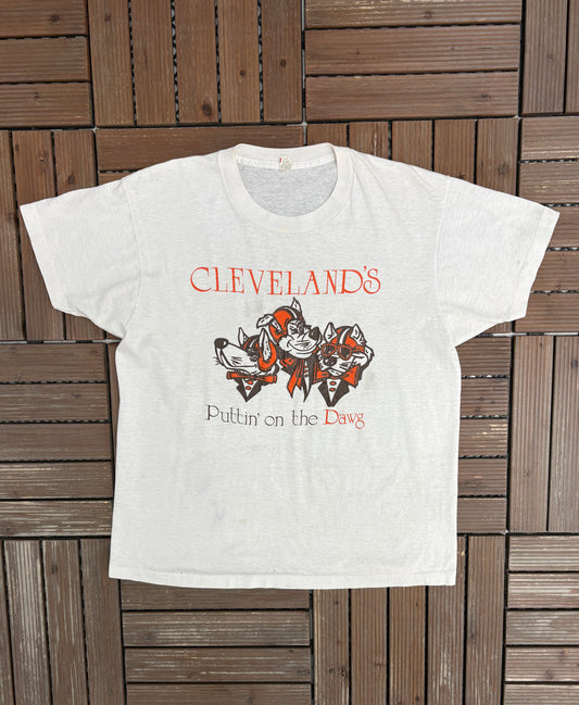 Cleveland Browns Puttin' On The Dawg Graphic Tee | Size X-Large | Vintage 1990s NFL Football White T-Shirt |