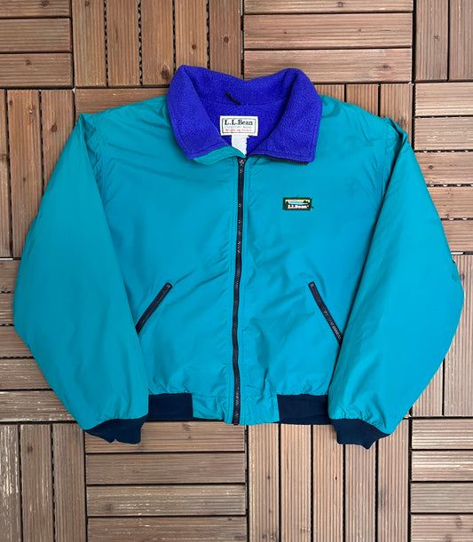 LL Bean Graphic Jacket | Size Small | Vintage 1990s Promotional Branded Teal Jacket |