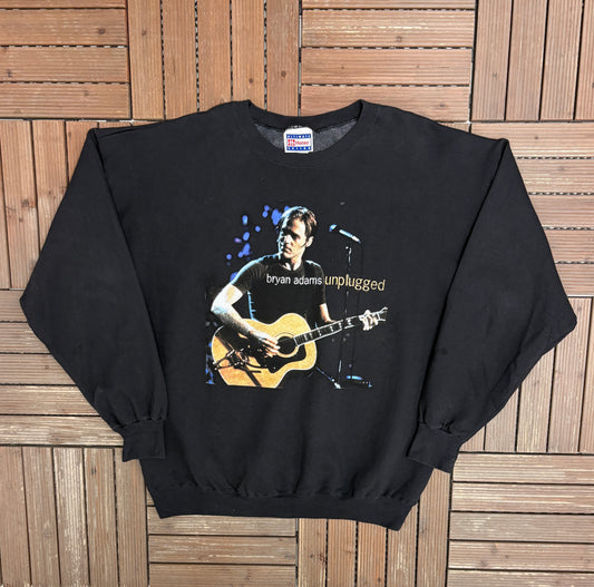 Bryan Adams Unplugged Graphic Sweater | Size X-Large | Vintage 1990s Promotional Black Sweater |