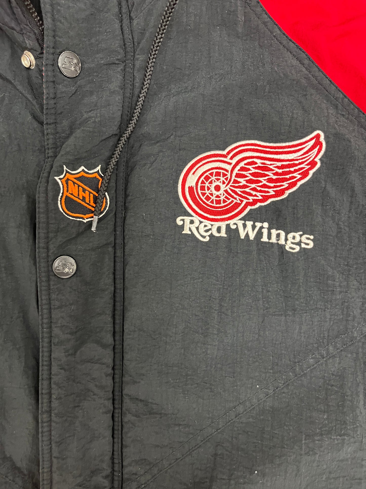 Detroit Red Wings Graphic Jacket | Size Large | Vintage 1990s NHL Hockey Black Jacket |