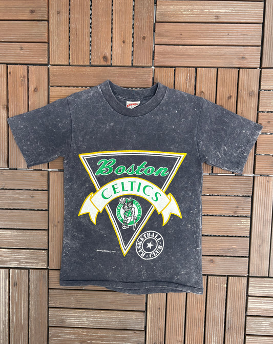 Boston Celtics Graphic Tee | Size Small | Vintage 1980s NBA Basketball Grey T-Shirt |