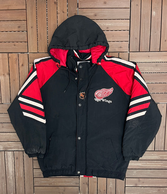 Detroit Red Wings Graphic Jacket | Size Large | Vintage 1990s NHL Hockey Black Jacket |