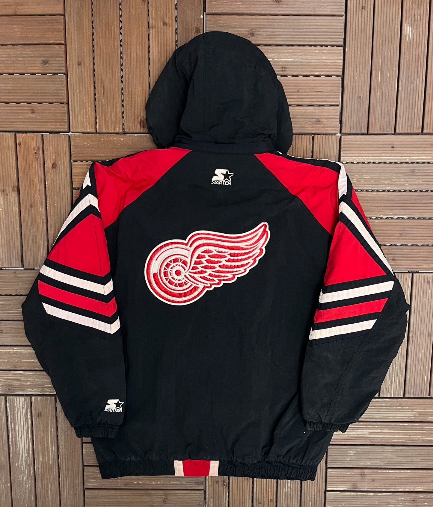 Detroit Red Wings Graphic Jacket | Size Large | Vintage 1990s NHL Hockey Black Jacket |