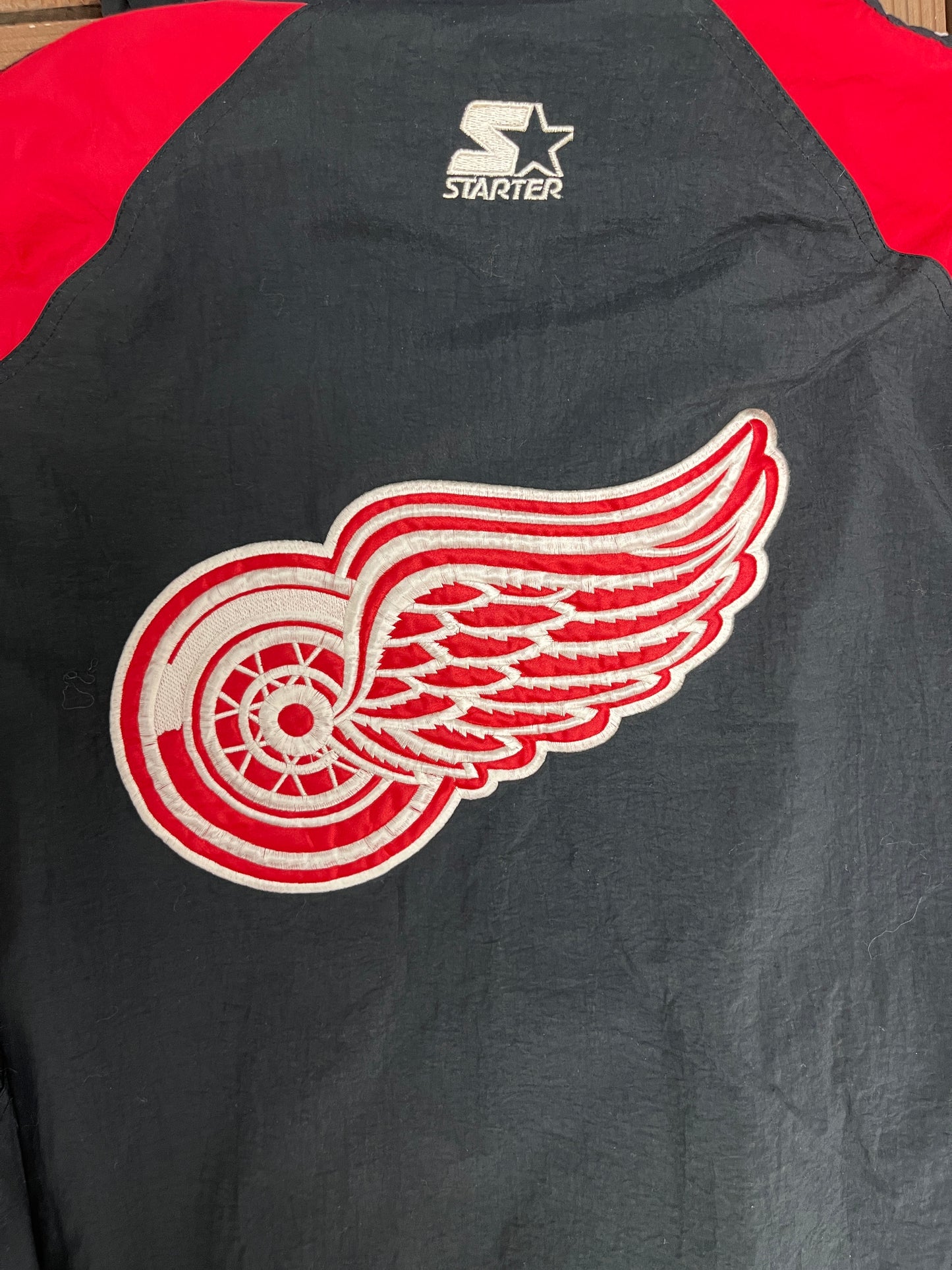 Detroit Red Wings Graphic Jacket | Size Large | Vintage 1990s NHL Hockey Black Jacket |