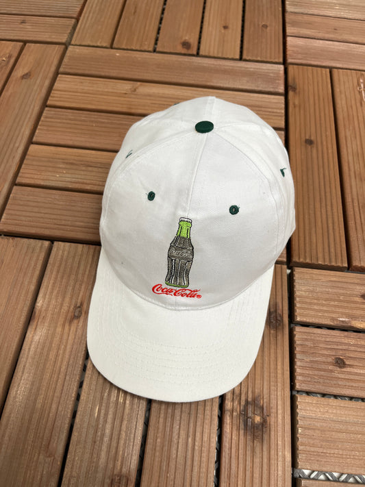 Coca-Cola Bottle Embroidered Graphic Hat | Snap Back | Vintage 1990s Promotional White Cap |