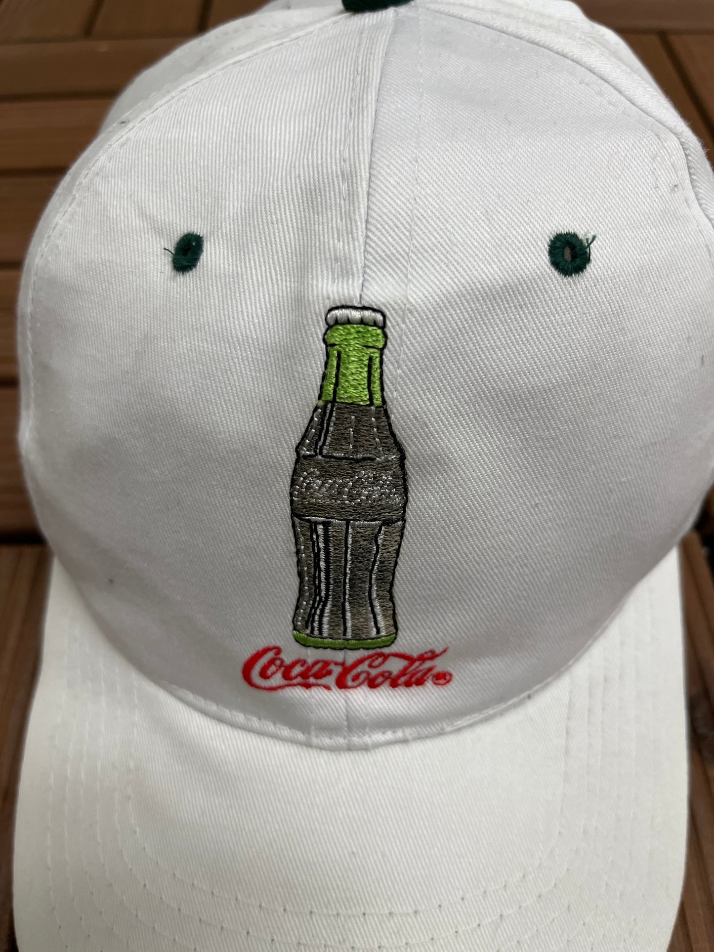 Coca-Cola Bottle Embroidered Graphic Hat | Snap Back | Vintage 1990s Promotional White Cap |