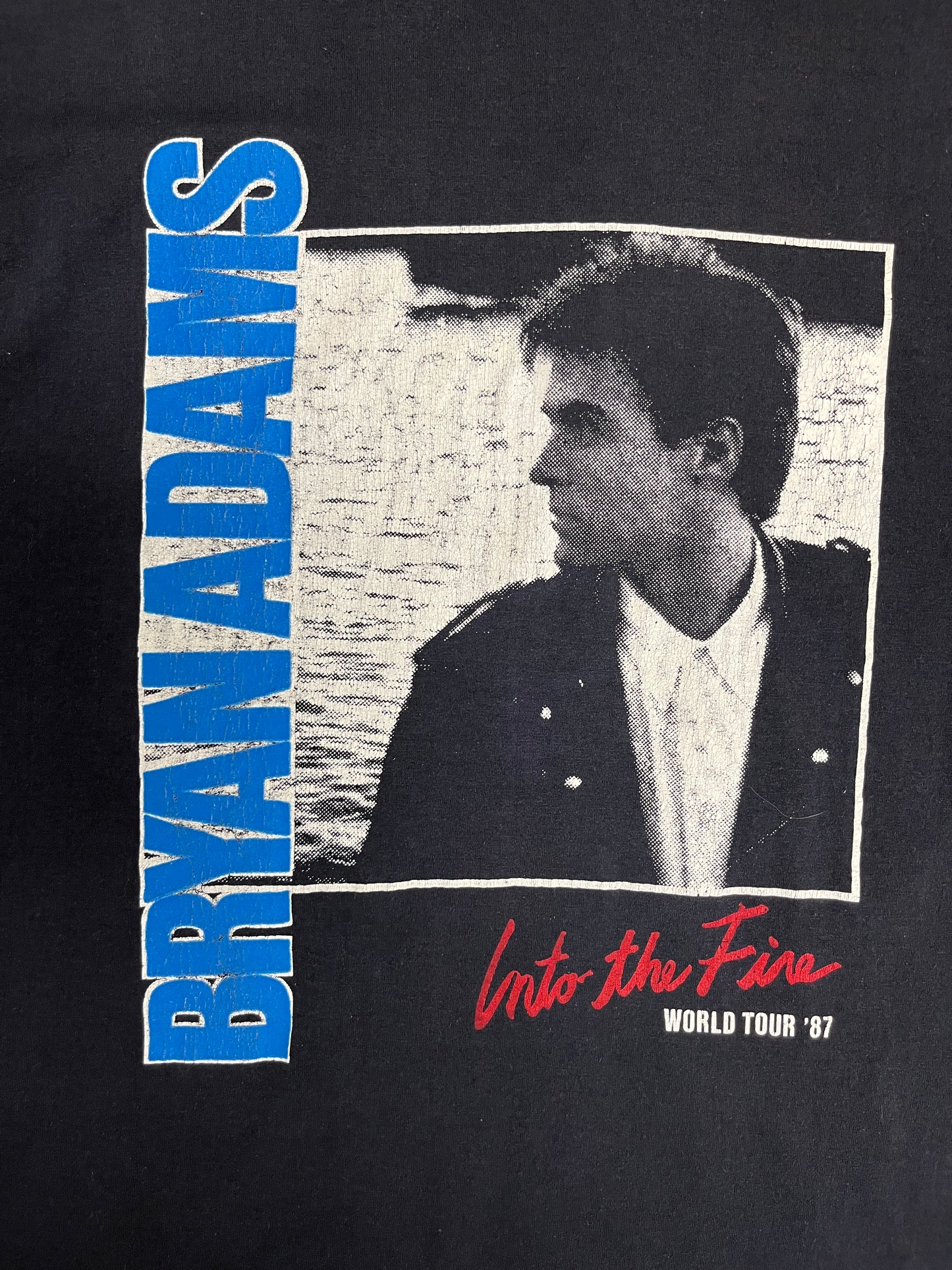 Bryan Adams Into The Fire Tour 1987 Graphic Tee | Size X-Large | Vintage 1990s Canadian Rock Black T-Shirt |