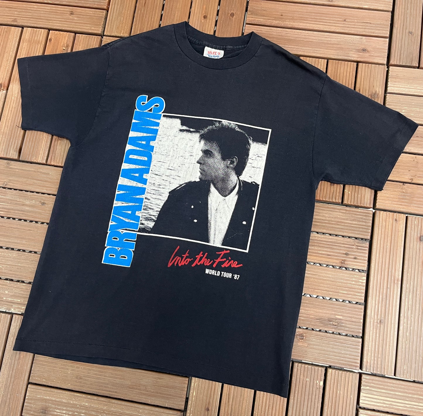 Bryan Adams Into The Fire Tour 1987 Graphic Tee | Size X-Large | Vintage 1990s Canadian Rock Black T-Shirt |