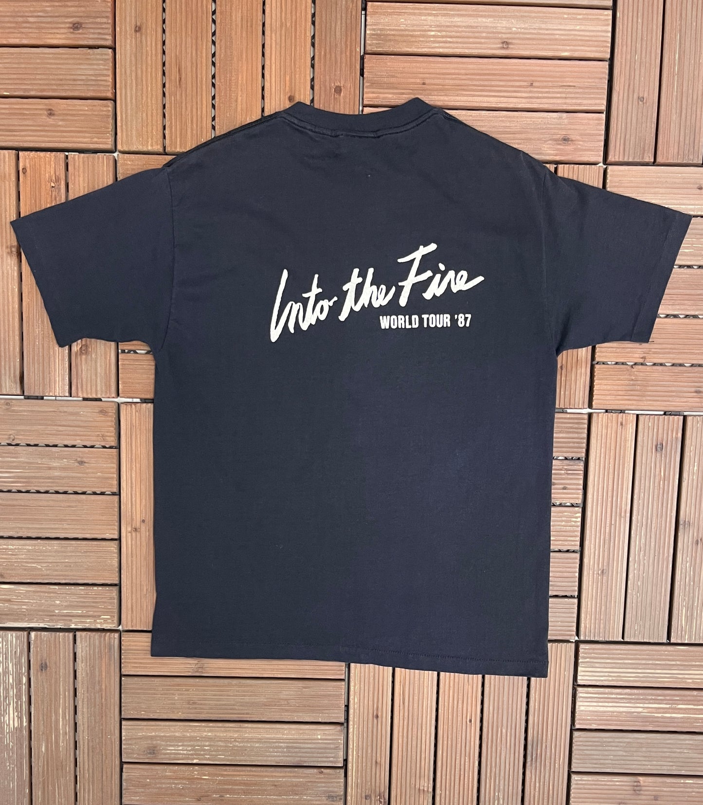 Bryan Adams Into The Fire Tour 1987 Graphic Tee | Size X-Large | Vintage 1990s Canadian Rock Black T-Shirt |