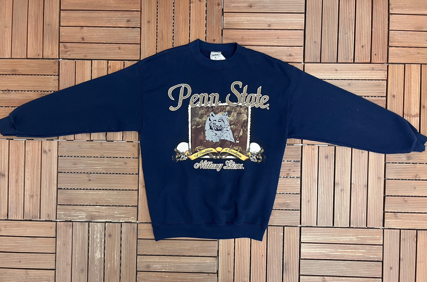 Penn State Nittany Lions Graphic Crewneck | Size Large | Vintage 1990s Blue College Sweater |