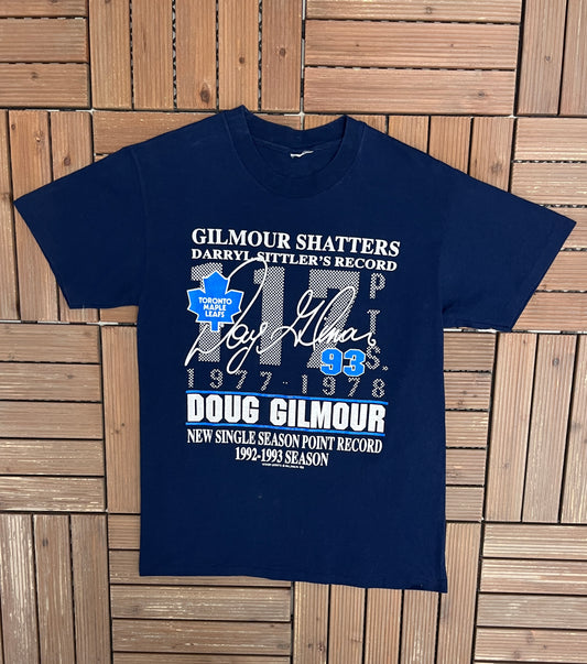 Toronto Maple Leafs Doug Gilmour New Point Record Graphic Tee | Size Medium | Vintage 1990s NHL Hockey Blue T-Shirt |