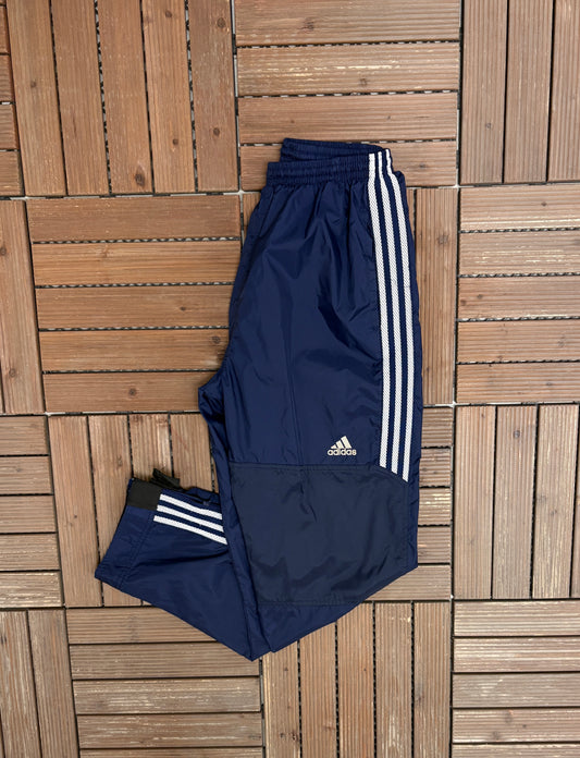 Adidas Striped Graphic Track Pants | Size Small | Vintage 1990s Blue Branded Pants |