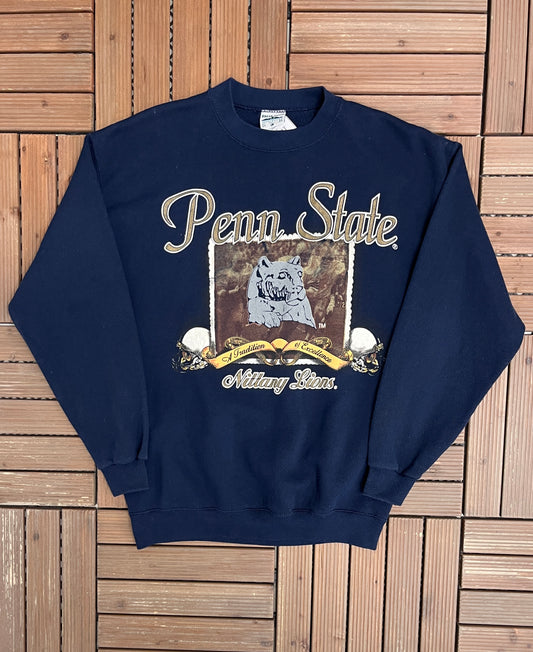 Penn State Nittany Lions Graphic Crewneck | Size Large | Vintage 1990s Blue College Sweater |