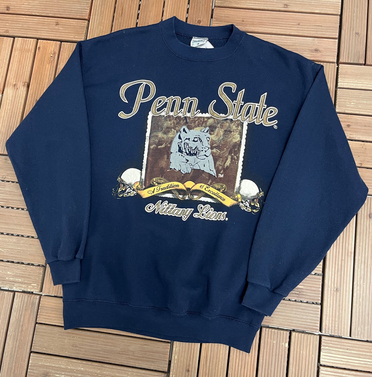 Penn State Nittany Lions Graphic Crewneck | Size Large | Vintage 1990s Blue College Sweater |