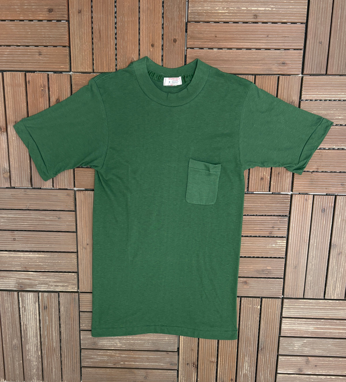 Stanfield's Blank Green Pocket Tee | Size Medium | Vintage 1980s Made in Canada Blank Green T-Shirt |