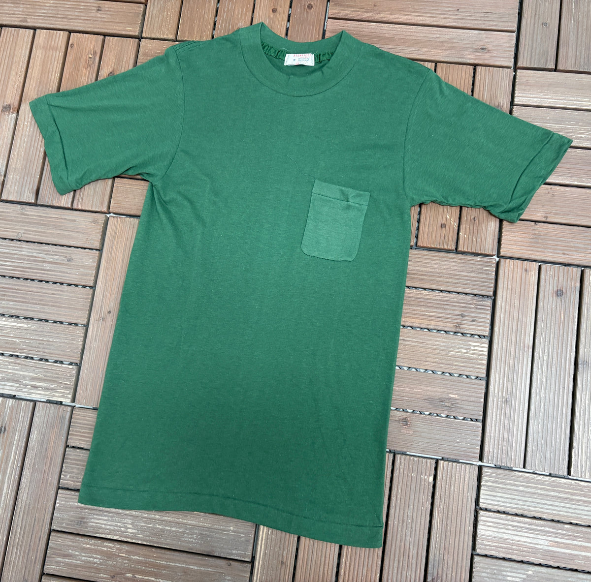 Stanfield's Blank Green Pocket Tee | Size Medium | Vintage 1980s Made in Canada Blank Green T-Shirt |