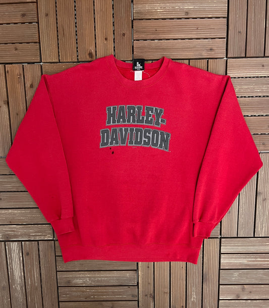 Harley Davidson West Branch, Michigan Graphic Crewneck | Size Large | Vintage 2000s Biker Red Sweater |