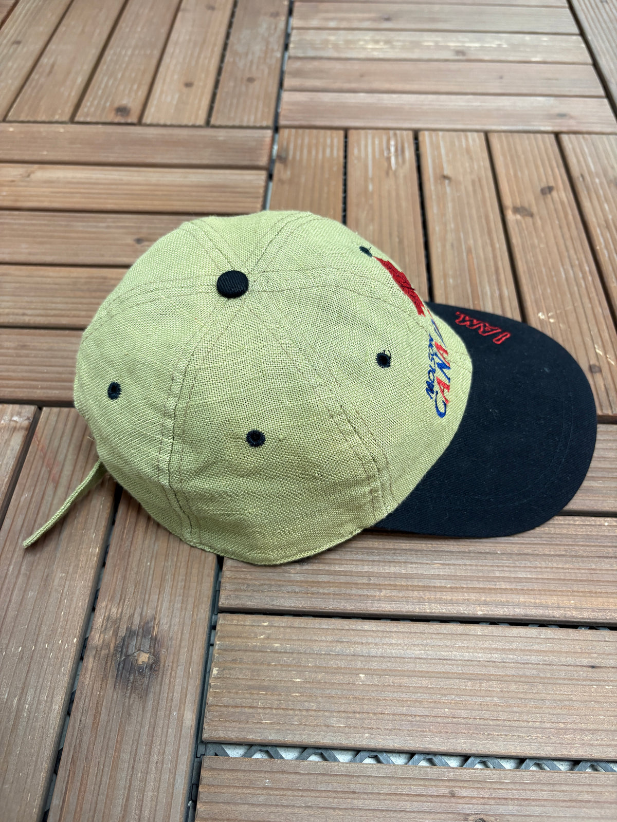Molson Canadian Beer Graphic Hat | Metal Clasp | Vintage 2000s Alcohol Promotional Beige Cap |