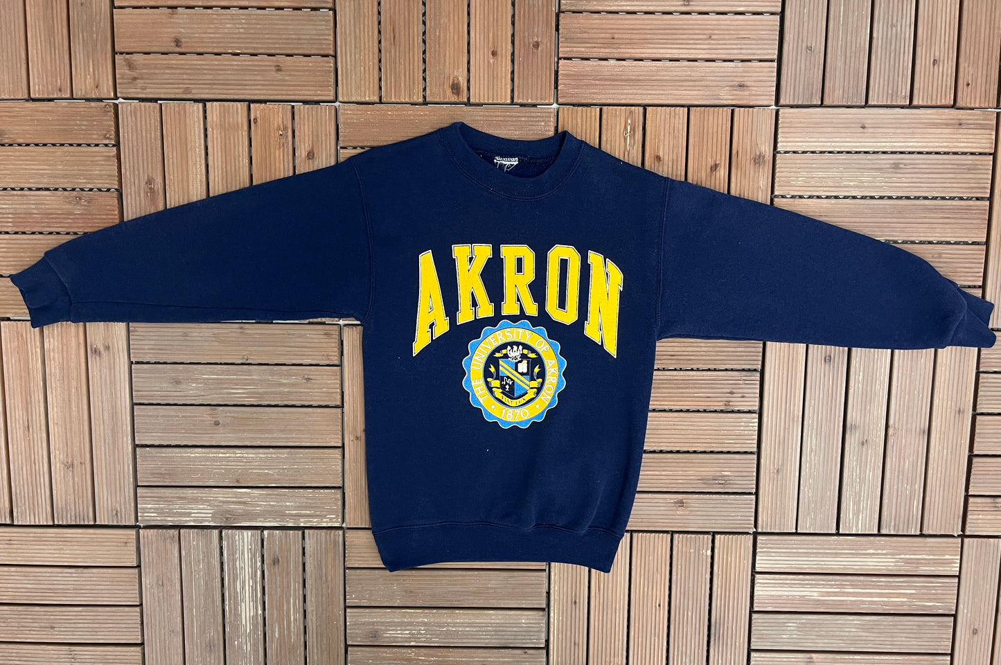 University of Akron Zips Graphic Crewneck | Size X-Small | Vintage 1990s College Blue Sweater |