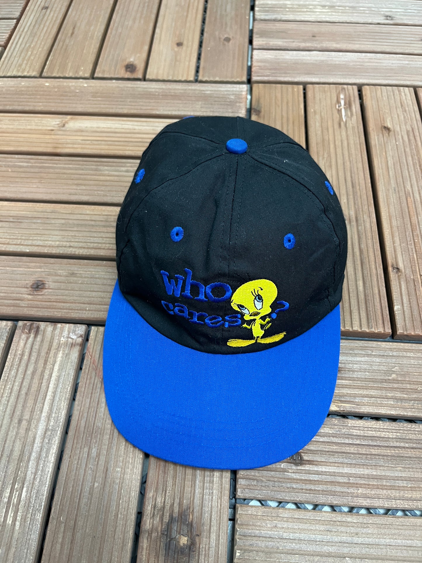 Tweety Bird Who Cares? Graphic Hat | One Size | Vintage 1990s Promotional Black Cap |